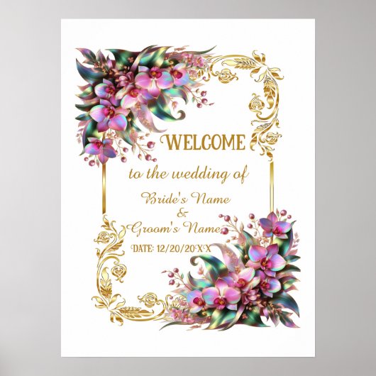 エレガント&鮮やかオーキッ結婚ド花の歓迎 ポスター (正面)