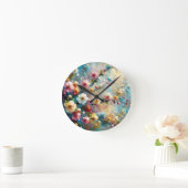 エレガント&鮮やかフローラ – 色と大胆な開花 ラウンド壁時計 (ホーム)