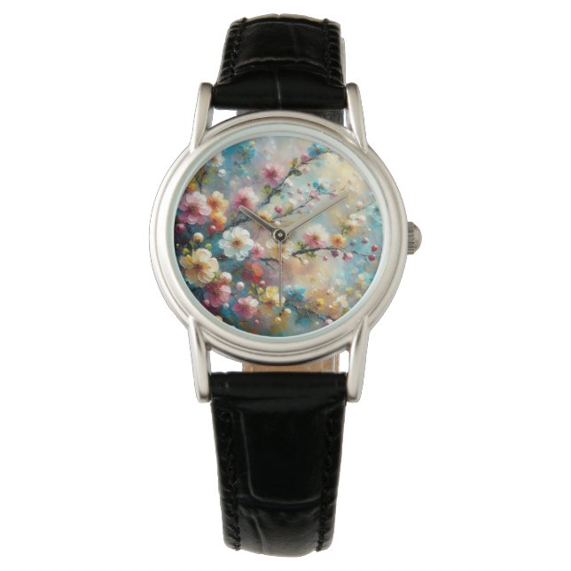 エレガント&鮮やかフローラ – 色と大胆な開花 腕時計 (正面)