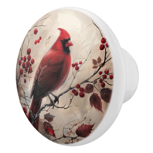 エレガント（鳥）ショウジョウコウカンチョウと果実の絵を描野生生物 セラミックノブ (右)