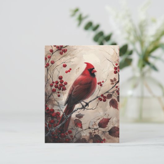 エレガント(鳥)ショウジョウコウカンチョウと果実の絵を描野生生物 ポストカード (スタンド正面)