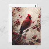 エレガント(鳥)ショウジョウコウカンチョウと果実の絵を描野生生物 ポストカード (正面/裏面)