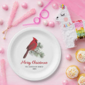 エレガント（鳥）ショウジョウコウカンチョウバードオンクリスマスパインモノグラム ペーパープレート (パーティー)