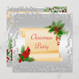 エレガント（鳥）ショウジョウコウカンチョウ&スクロールダイヤモンドクリスマス 招待状