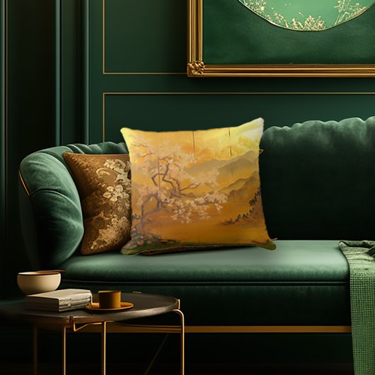 エレガント「黄金の夜明け」古代アジアインスパイア クッション