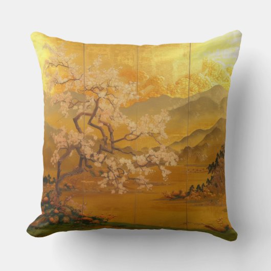 エレガント「黄金の夜明け」古代アジアインスパイア クッション (正面)