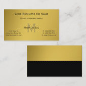 エレガント、黒お洒落アクセントモノグラムの付き金ゴールド 名刺 (正面/裏面)