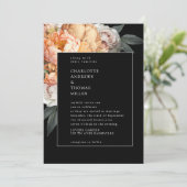 エレガント,，黒モダンフローラ牡丹，バラ結婚ズ 招待状 (スタンド正面)