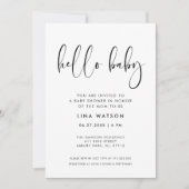 エレガント&黒モダン白Helloベビー 招待状 (正面)