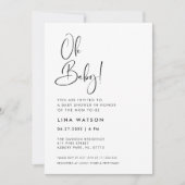 エレガント&黒モダン白Ohベビー 招待状 (正面)