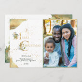 エレガント 2フォトゴールドフォイルフローラメリークリスマス シーズンカード (正面/裏面)