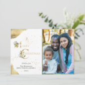 エレガント 2フォトゴールドフォイルフローラメリークリスマス シーズンカード (スタンド正面)