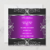 エレガント 30歳の誕生日 マゼンタ ブラック シルバー 招待状 (裏面)