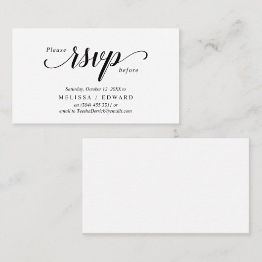 エレガント, Black Script, RSVP応答,返信 エンクロージャーカード (正面/裏面)
