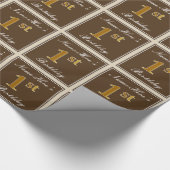 エレガント, Brown, フェイク金ゴールド1歳の誕生日+名前 ラッピングペーパー (角)