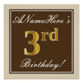 エレガント, Brown, フェイク金ゴールド3歳の誕生日+名前 ポスター (正面)