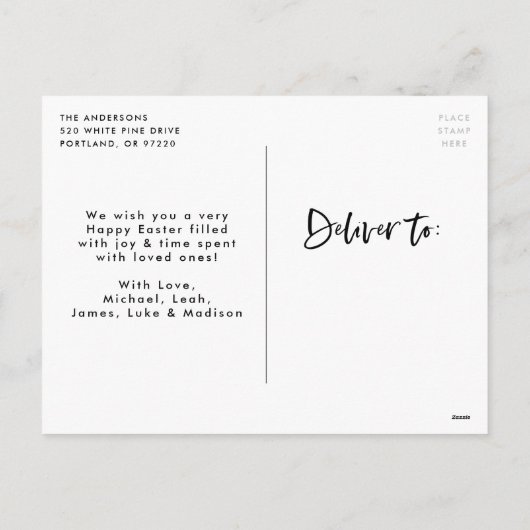 エレガント Brush Scriptハッピーイースター写真 シーズンポストカード (裏面)