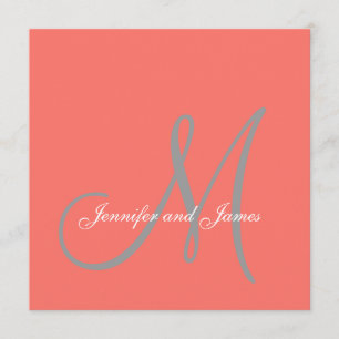 エレガントAffect Coral Gray Script Monogram結婚's 招待状