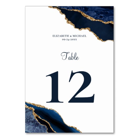 エレガントAgate Navy Blue Whiteのテー結婚ブル番号 テーブルナンバー (正面)