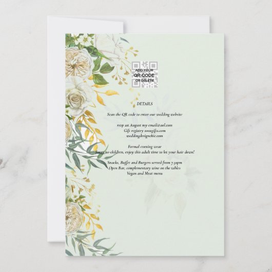 エレガントAll-in-1ホワイトローゼズボタニカル結婚ズInv 招待状 (裏面)