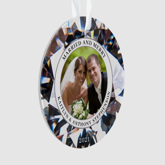 エレガントAND結婚したメリーダイアモンド2フォトキープサケ オーナメント (正面)