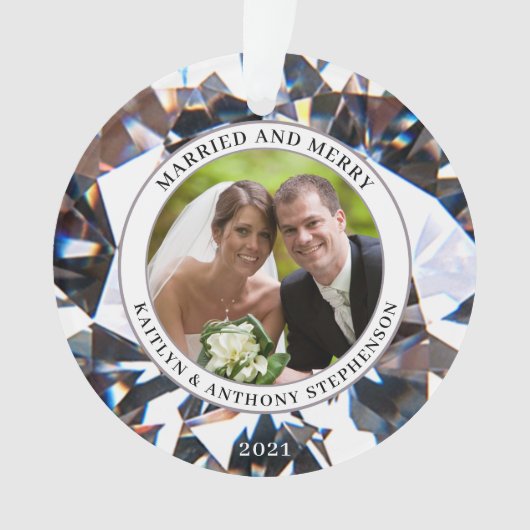 エレガントAND結婚したメリーダイアモンド2フォトキープサケ オーナメント (正面)