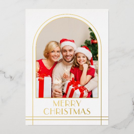 エレガントArch家族パーソナライズされた写真クリスマス 箔シーズンカード (正面)