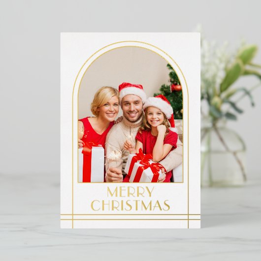 エレガントArch家族パーソナライズされた写真クリスマス 箔シーズンカード (立ち正面)