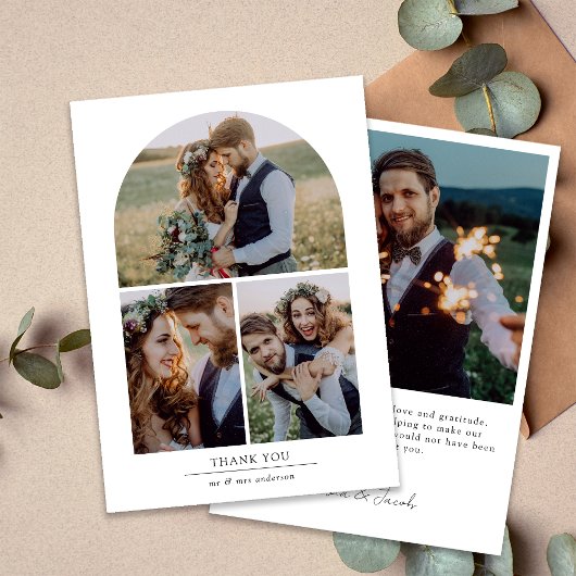 エレガントArch数々の Photo結婚 Collage サンキューカード