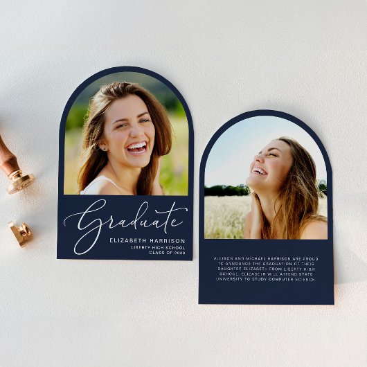 エレガントArch Photo Blue卒業発表 招待状