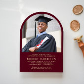 エレガントArch Photo Burgundy金ゴールド卒業パーティー 招待状