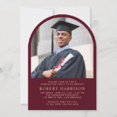 エレガントArch Photo Burgundy金ゴールド卒業パーティー 招待状 (裏面)