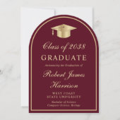 エレガントArch Photo Burgundy金ゴールド卒業パーティー 招待状 (正面)