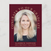 エレガントArch Photo Burgundy金ゴールド卒業 案内ポストカード (正面)