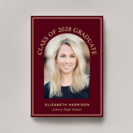 エレガントArch Photo Burgundy金ゴールド卒業 案内状