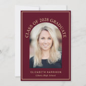 エレガントArch Photo Burgundy金ゴールド卒業 案内状 (正面)
