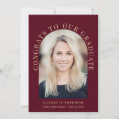 エレガントArch Photo Burgundy Red卒業 案内状 (正面)