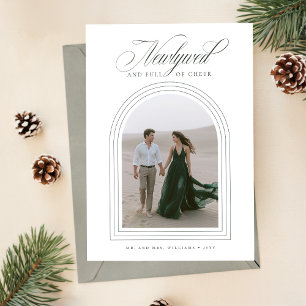 エレガントArch Photo Newlywedクリスマ結婚したス シーズンカード