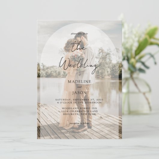 エレガントArch ScriptのPhoto結婚's 招待状 (スタンド正面)