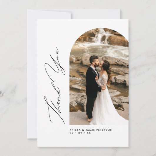 エレガントArch & Script Photoの結婚サンキューカード サンキューカード (正面)