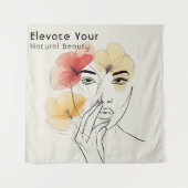 エレガントArtミニマル Line顔花美しいロゴ タペストリー (正面)