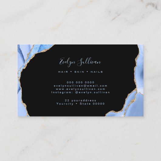 エレガントazure agate on black business card 名刺 (裏面)