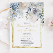 エレガントAzure Blueフローラ結婚 招待状