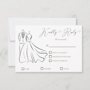 エレガントB&Wの結婚Tux & Dressフォーマル 結婚の 出欠カード