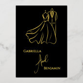 エレガントB&Wの結婚Tux & Dressフォーマル 結婚の 箔招待状 (正面)