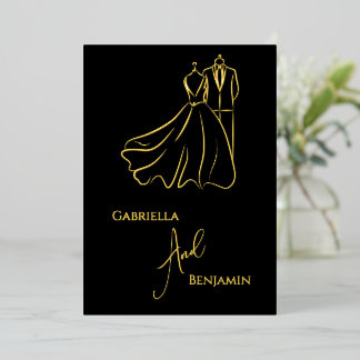 エレガントB&Wの結婚Tux & Dressフォーマル 結婚の 箔招待状