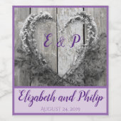 エレガントB&Wフラワーハート素朴なバーンドウ結婚ズ ワインラベル (シングルラベル)