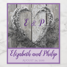 エレガントB&Wフラワーハート素朴なバーンドウ結婚ズ ワインラベル