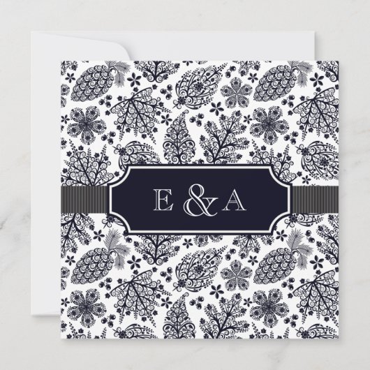 エレガントB&Wレースのよう葉結婚式招待状 招待状 (裏面)