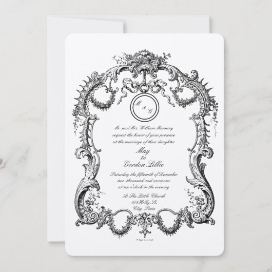 エレガントBaroque Rococo 1746フレー縁どム結婚ズ 招待状 (正面)
